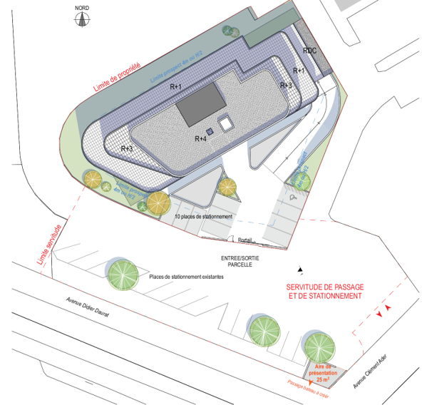 Plan masse bâtiment de 4 étages de bureaux à louer sur la zone aéronautique de Colomiers