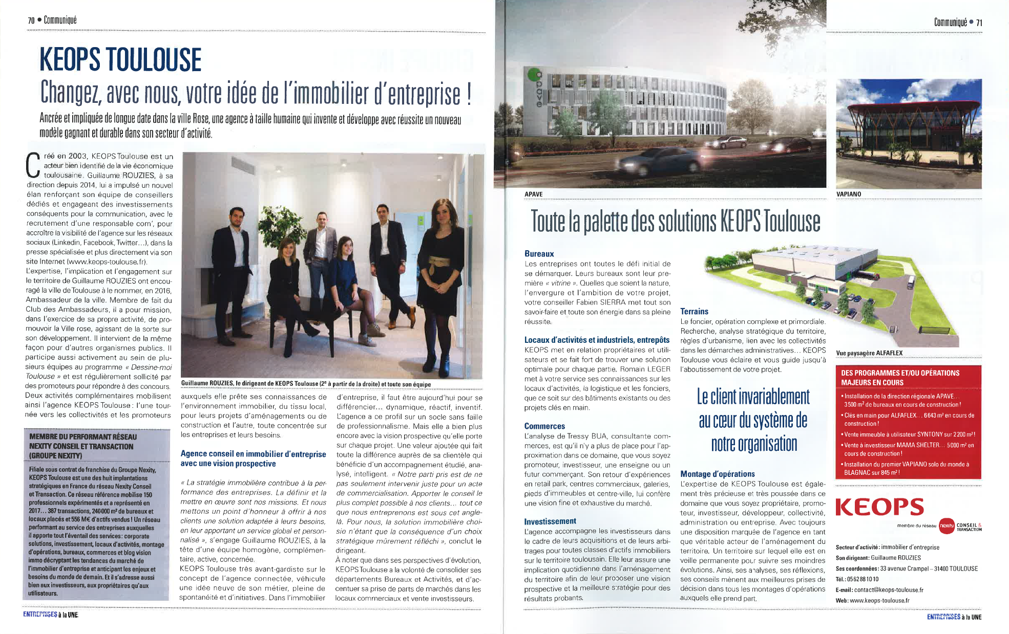 EXTRAIT ENTREPRISES A LA UNE OCCITANIE |CCI TOULOUSE | EDITION OCTOBRE 2018